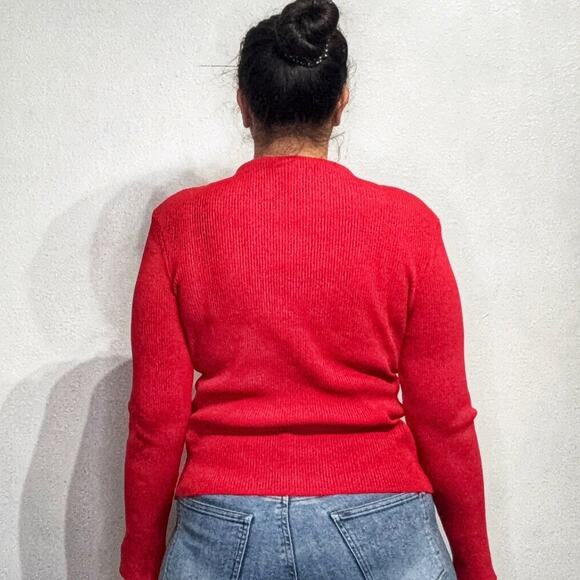 H&M Divided Red Rib-Knit Long Sleeve Top Sz XL - Picture 9 of 11